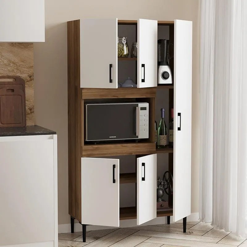 Ντουλάπα κουζίνας Defne χρώμα λευκό-καρυδί  89x37.5x160εκ 89x37.5x160 εκ.