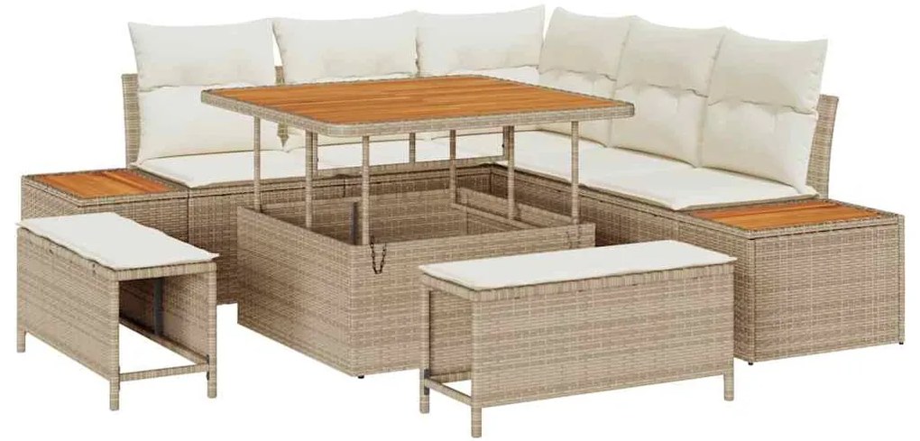 vidaXL Σετ Καναπέ Κήπου με μαξιλάρι 8 pcs Μπεζ Πολυ ράταν