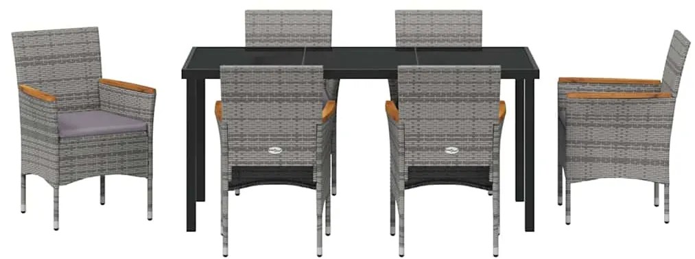 vidaXL Σέτ φαγητού για κήπο με μαξιλάρι 7 pcs Γκρι συνθετικό ρατάν
