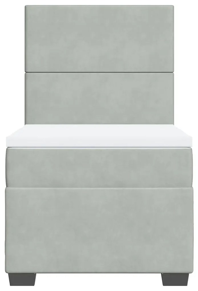 vidaXL Κρεβάτι Boxspring με Στρώμα Ανοιχτό Γκρι 90x200 εκ. Βελούδινο
