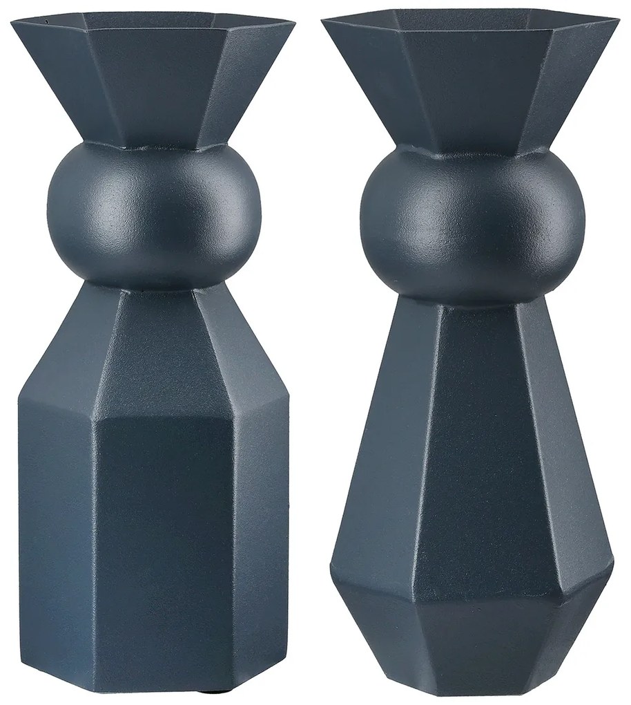 Βάζο "Metallo" Μέταλλο Dark Μπλε PU 2 Pcs. Assorted 10x10x24cm-05161326