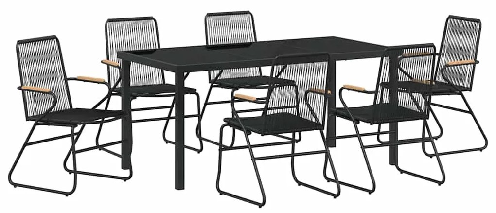 vidaXL Σέτ φαγητού για κήπο 7 pcs Μαύρο PVC ρατάν