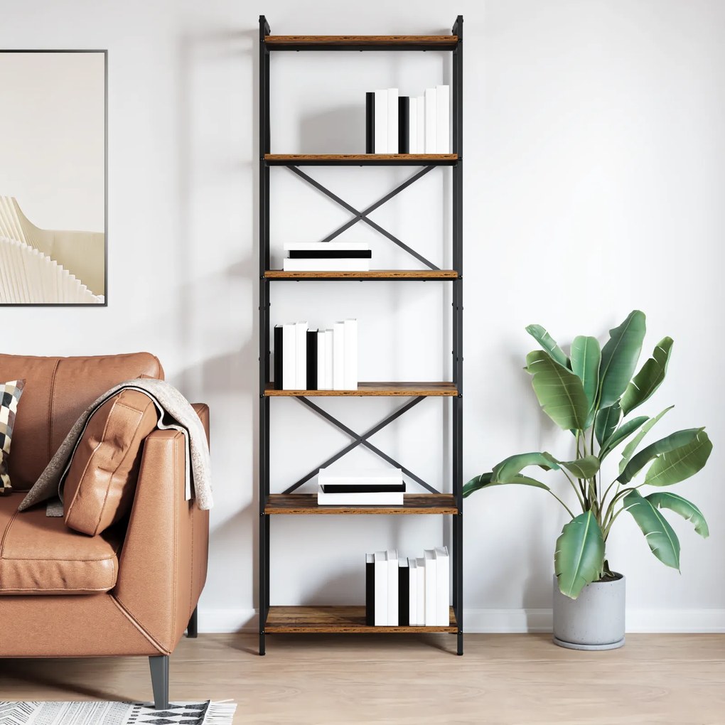 vidaXL Βιβλιοθήκη Καπνιστή δρυς 60 x 30 x 188 εκ MDF και Χάλυβας