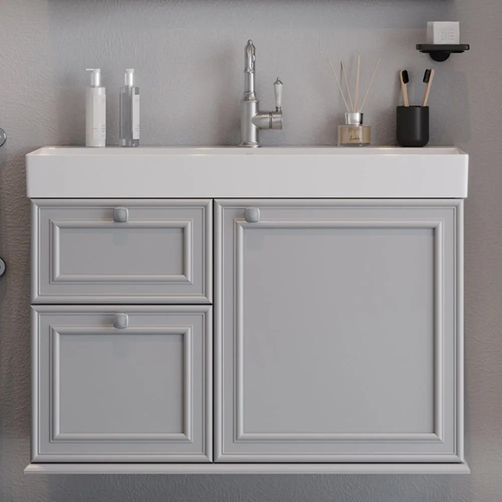 Έπιπλο Μπάνιου Πάγκος Με Νιπτήρα Stella 100 S3BSTE100GRM 98×45.5x70cm Grey Κεραμικό,Mdf