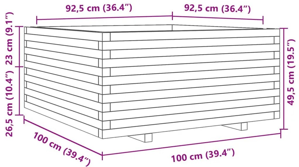 Ζαρντινιέρα Κήπου Λευκή 100x100x49,5 εκ. από Μασίφ Ξύλο Πεύκου - Λευκό