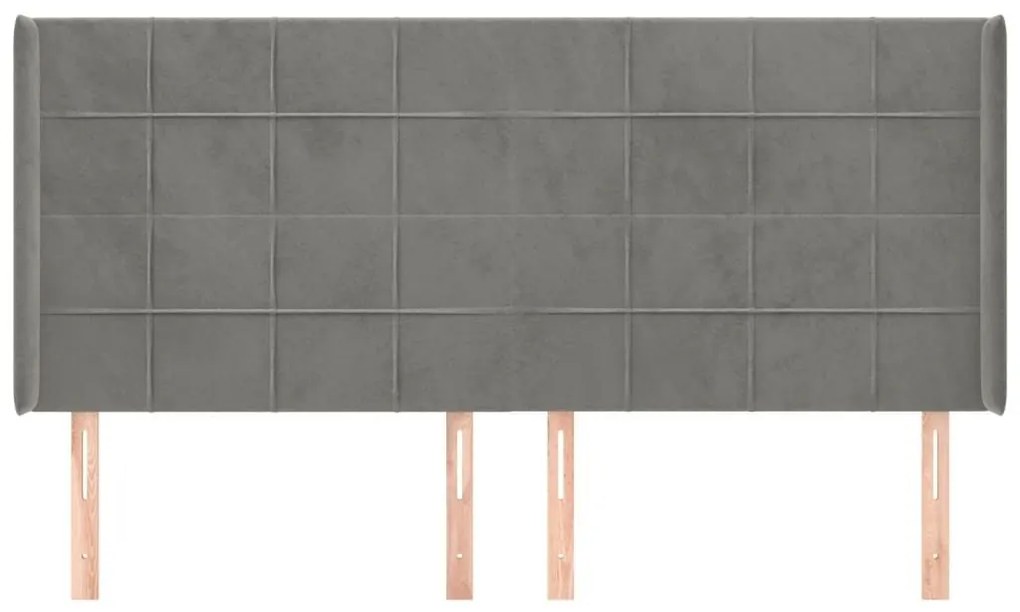 Κεφαλάρι με Πτερύγια Ανοιχτό Γκρι 163x16x118/128 εκ. Βελούδινο - Γκρι