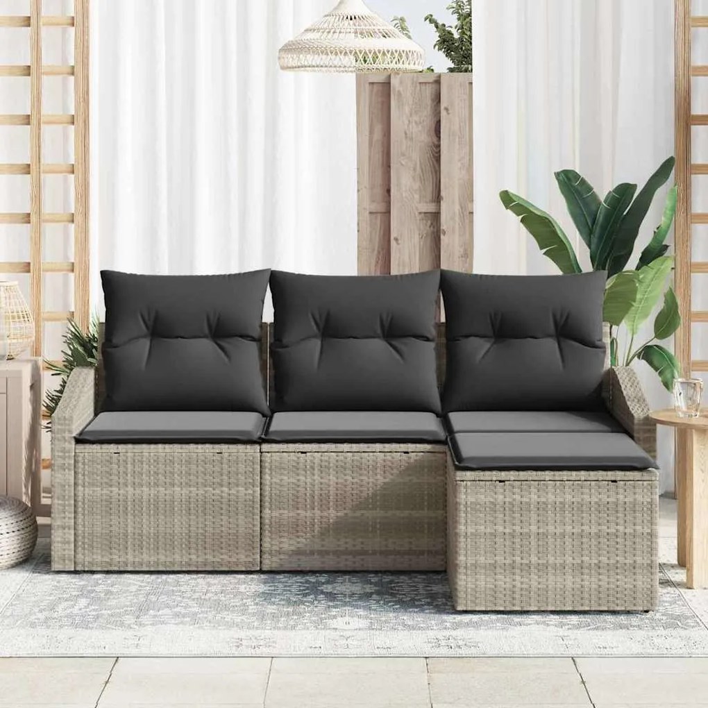 vidaXL Σετ Καναπέ Κήπου 4 pcs Ανοιχτό γκρι Πολυ rattan, βαμμένο ατσάλι