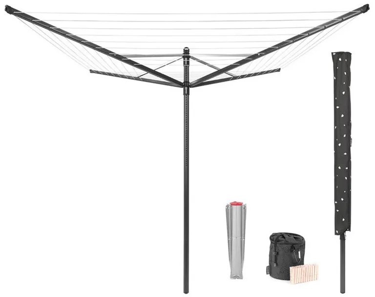 Brabantia Lift-O-Matic outdoor space 1003467, 50 m, Ρυθμιζόμενο ύψος, Μεταλλική ακίδα εκσκαφής, Θήκη, Τσάντα με κλιπς, Ανθεκτικό στη διάβρωση, Μαύρο