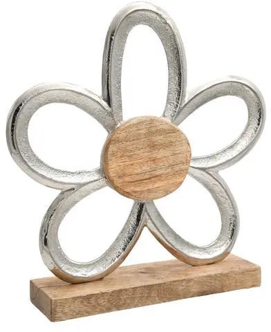 ΔΙΑΚΟΣΜΗΤΙΚΟ ΑΛΟΥΜΙΝΙΟΥ Fylliana Flower 734 ΜΕ ΞΥΛΙΝΗ ΒΑΣΗ ΑΣΗΜΙ ΧΡΩΜΑ 25x5x27εκ