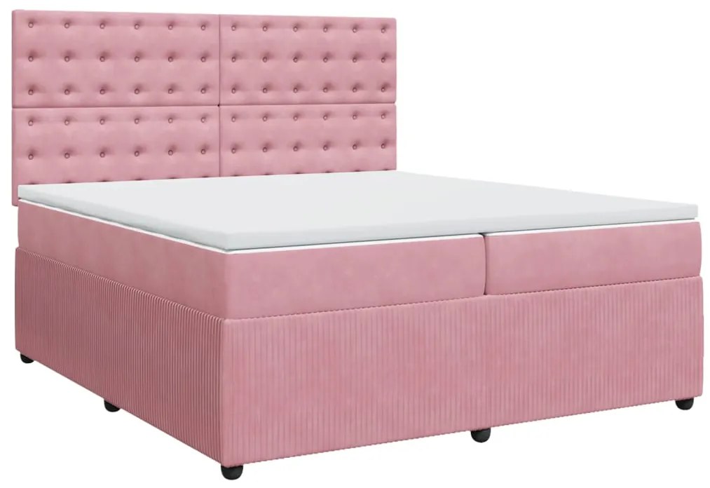 vidaXL Κρεβάτι Boxspring με Στρώμα Ροζ 200x200 εκ. Βελούδινο