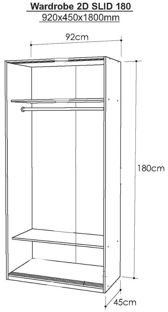 Δίφυλλη Ντουλάπα Ρούχων Συρόμενη KENDALL Sonoma 92x45x180