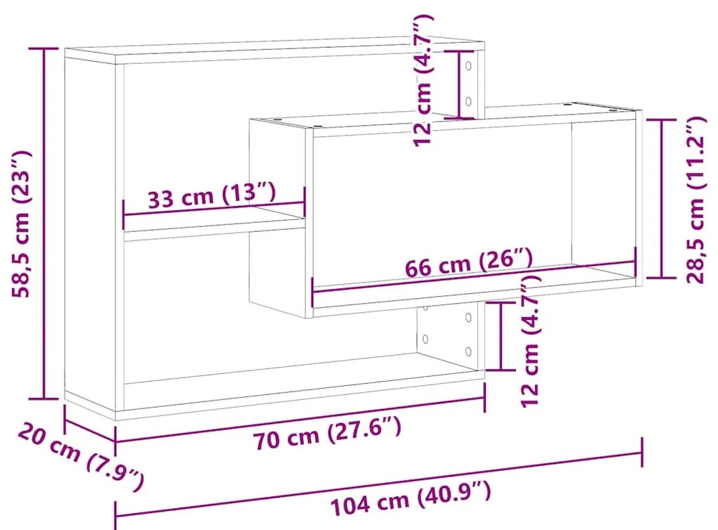 Ράφι τοίχου Παλιό ξύλο 104x20x58,5 cm Κατασκευασμένο ξύλο - Καφέ