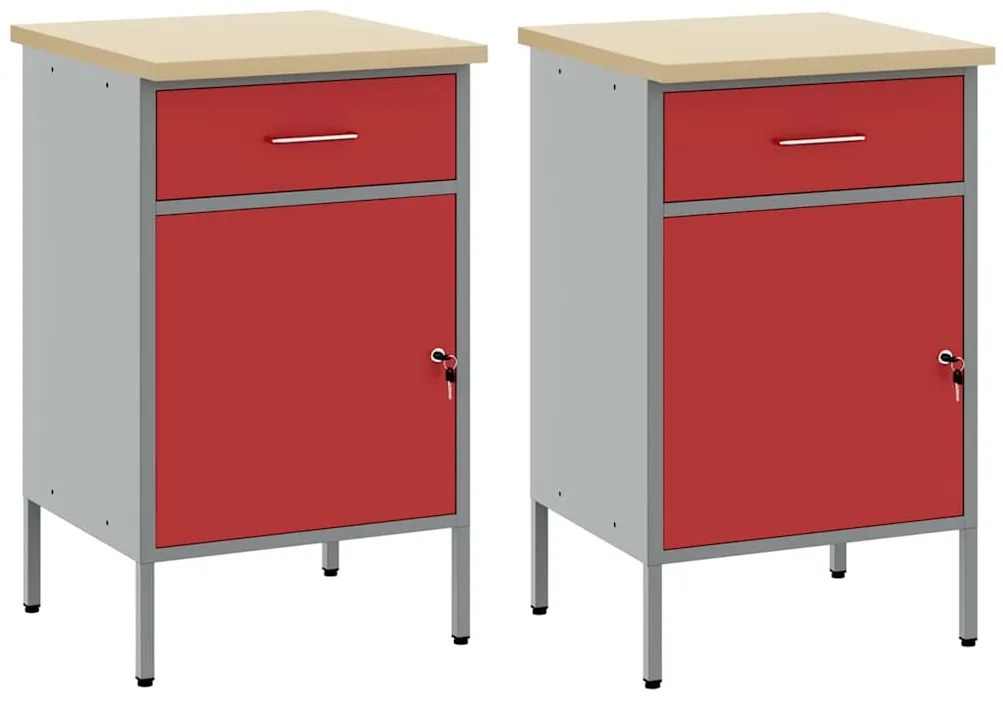 vidaXL Ντουλάπα Εργασίας 2 pcs Κόκκινο και Γκρίζο 100 x 55 x 85 εκ.