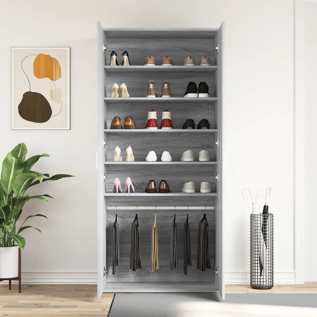 vidaXL Ντουλάπα Παπουτσιών Γκρι Σονομα 80x39x180 εκ. Επεξεργασμένο Ξύλο