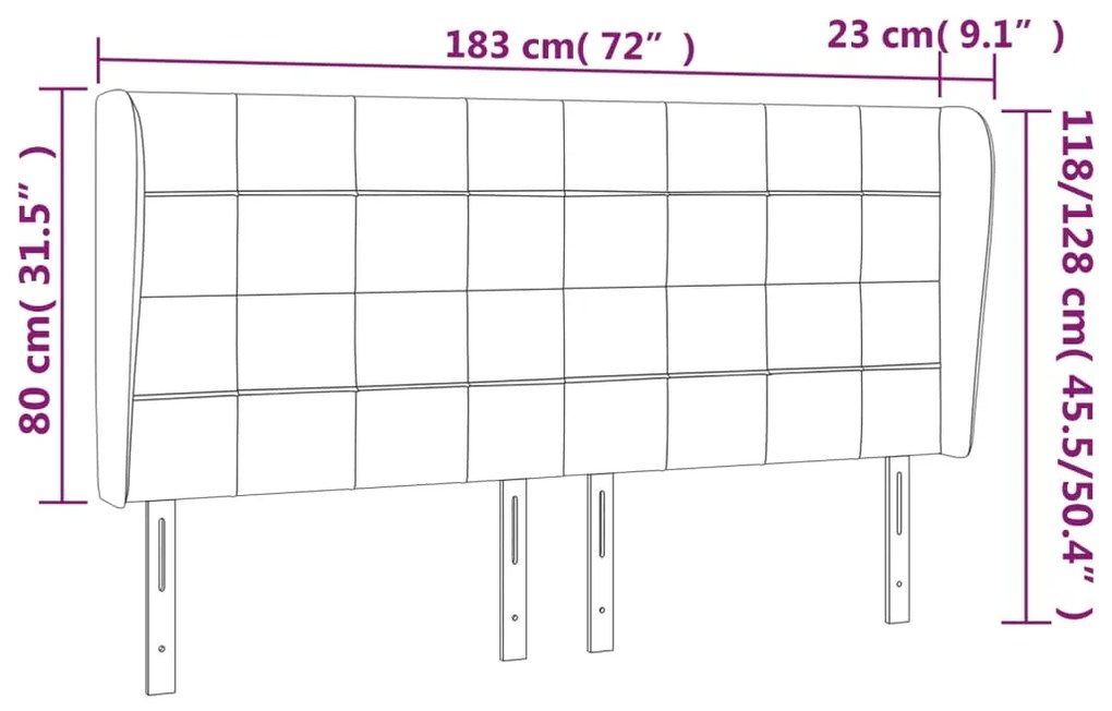 Κεφαλάρι με Πτερύγια Ανοιχτό Γκρι 183x23x118/128 εκ. Βελούδινο 3118016