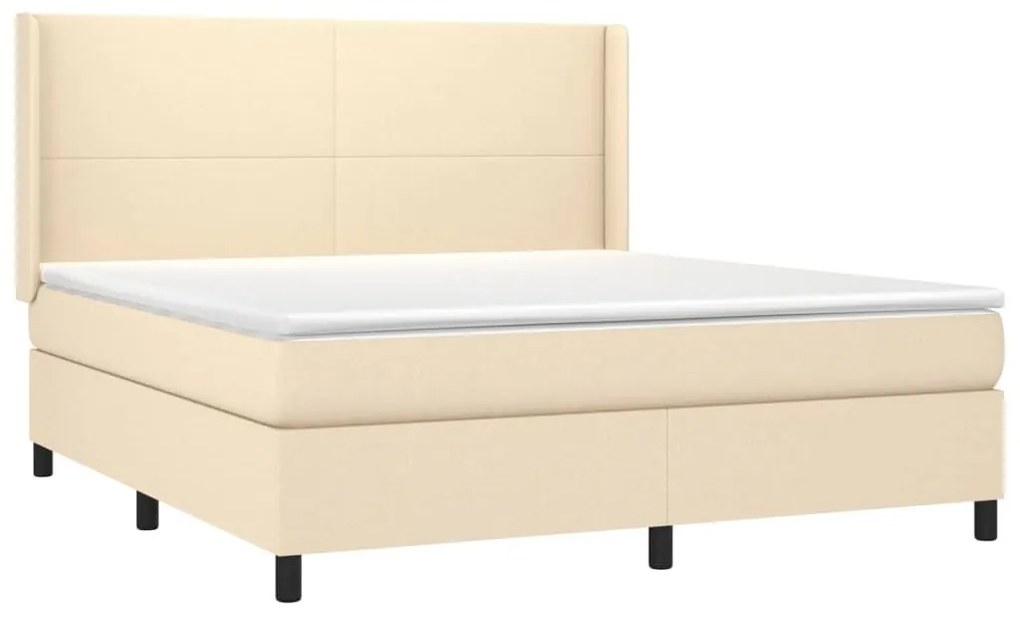 Κρεβάτι Boxspring με Στρώμα &amp; LED Κρεμ 160x200 εκ. Υφασμάτινο - Κρεμ