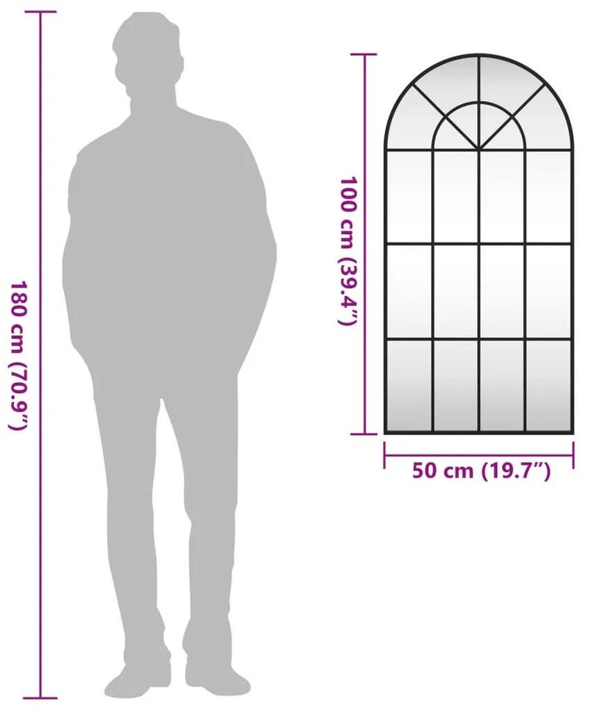 Καθρέφτης Τοίχου Αψίδα Μαύρος 50 x 100 εκ. από Σίδερο - Μαύρο