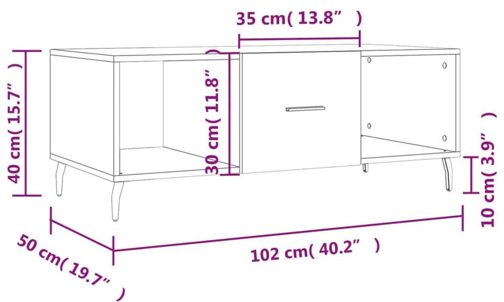 Τραπεζάκι Σαλονιού Γκρι Σκυρ. 102x50x40 εκ. Επεξεργασμένο Ξύλο - Γκρι