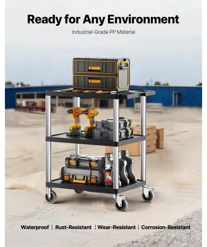 VEVOR 3-shelf Utility Cart 300 lbs 27.6 x 18.1-inch Service Cart with Wheels
