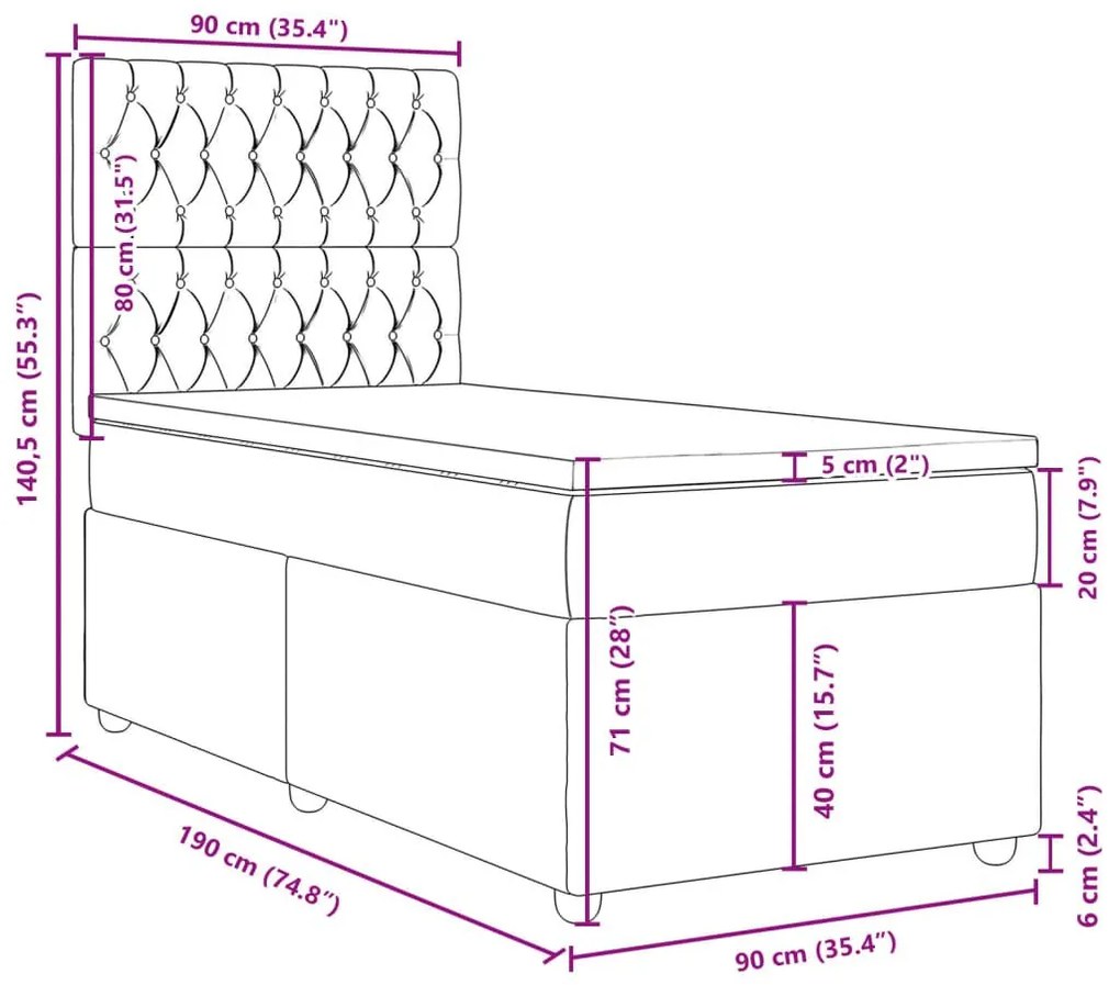 Κρεβάτι Boxspring με Στρώμα Ανοιχτό Γκρι 90x190 εκ. Υφασμάτινο - Γκρι