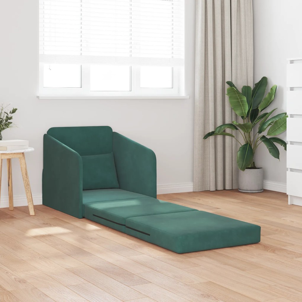 vidaXL Κρεβάτι Δαπέδου 2 σε 1 Σκούρο Πράσινο 65x80x83 εκ Βελούδο