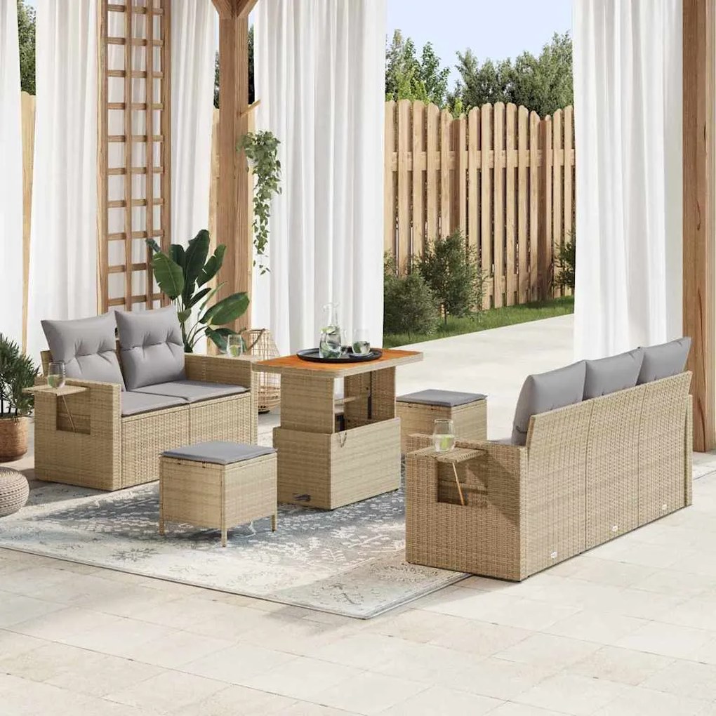 vidaXL Σετ Καναπέ Κήπου 8 pcs Μπεζ συνθετικό ρατάν