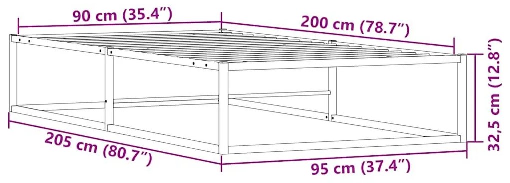 Πλαίσιο κρεβατιού χωρίς στρώμα Λευκό 90x200 cm Μεταλλικό - Λευκό