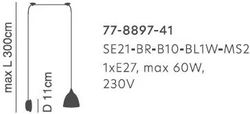 Φωτιστικό Τοίχου - Απλίκα SE21-BL-B10-BL1W-MS2 ADEPT PENDANT Black Metal Shade Wall Lamp+ - 51W - 100W - 77-8897