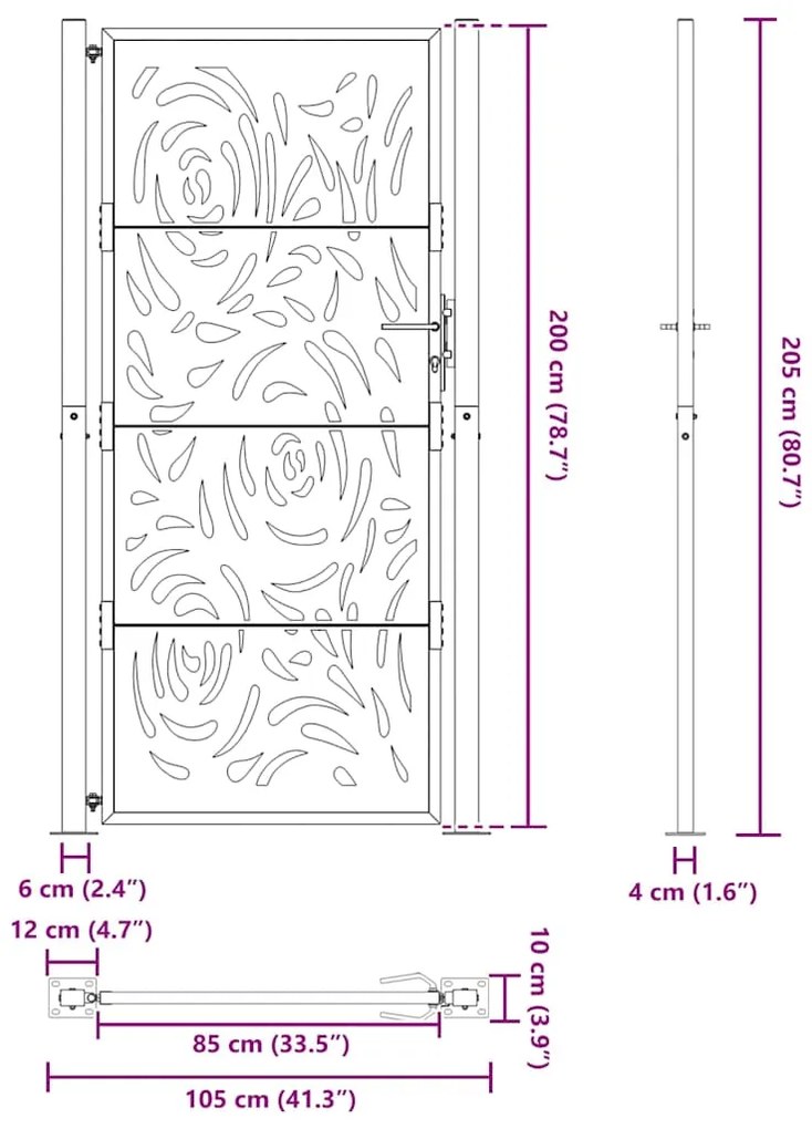 Πύλη κήπου Μαύρη 105x205 cm Ατσάλινη φλόγα σχεδιασμού - Μαύρο