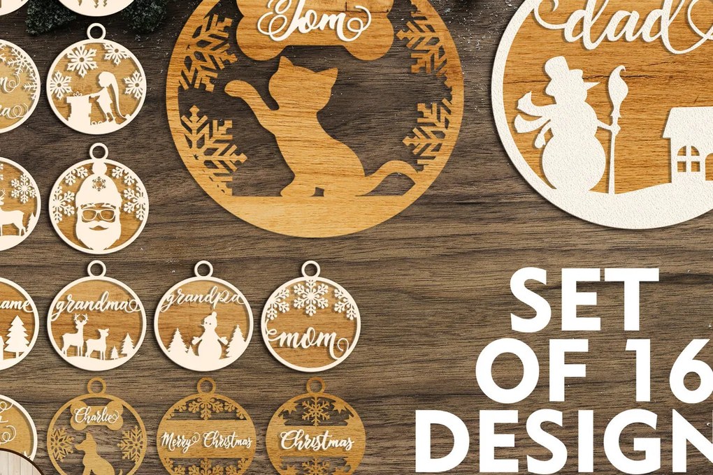 Σετ των 3 Intra απο ξύλο plywood 3mm-4mm πάχος ΧΡΙΣΤΟΥΓΕΝΝΙΑΤΙΚΑ Μπιχλιμπίδια 's File Δίασταση 4x4 cm INTRAFABR-19973751