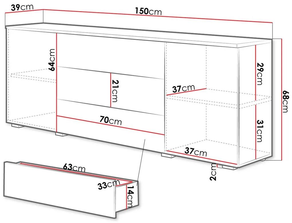 Σιφονιέρα Sarasota 129, Άσπρο, Γυαλιστερό λευκό, Με συρτάρια και ντουλάπια, Αριθμός συρταριών: 3, 68x150x39cm, 52 kg | Epipla1.gr