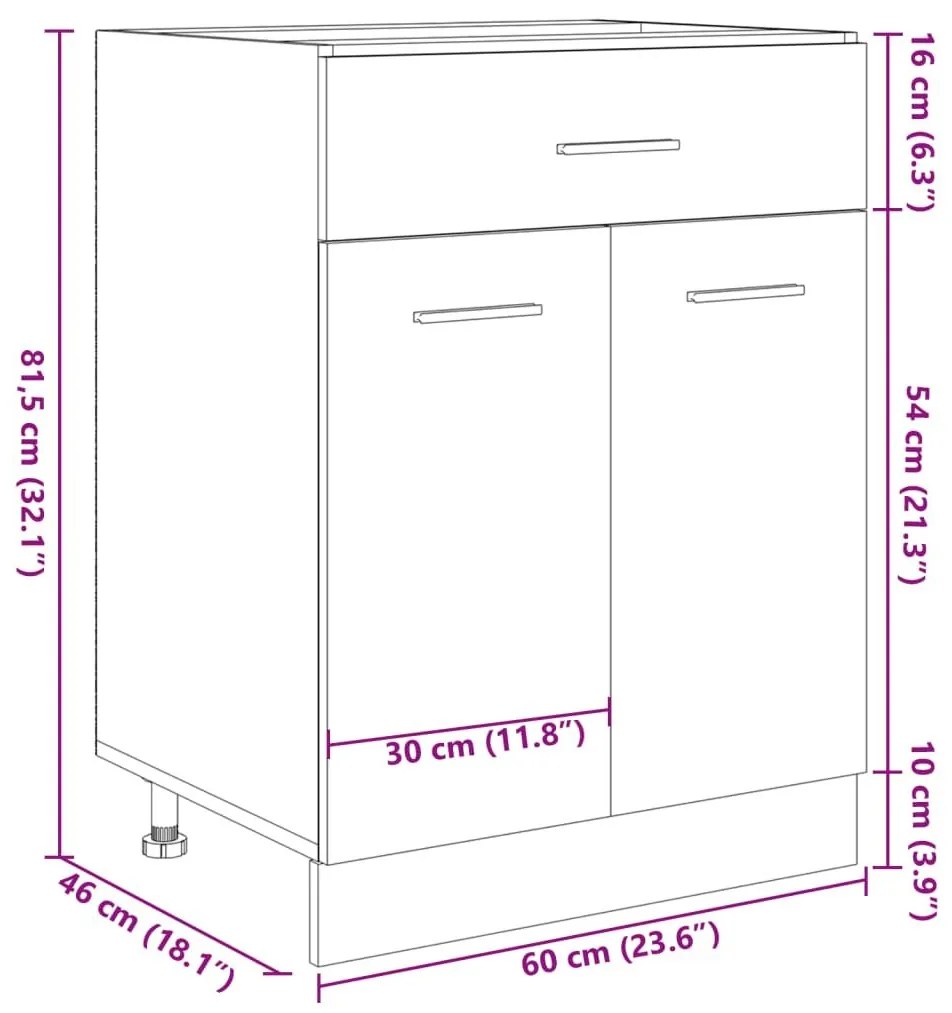 Ντουλάπι με Συρτάρι Sonoma Δρυς 60x46x81,5 εκ. Επεξ. Ξύλο - Καφέ