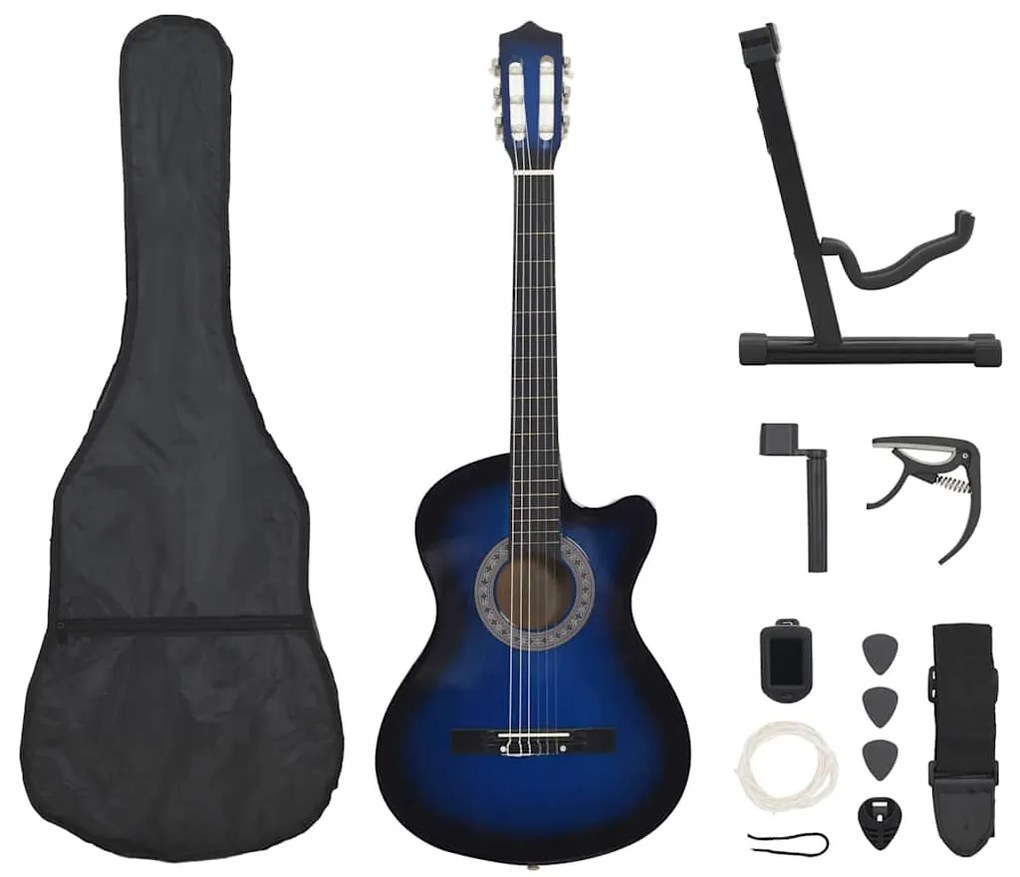 vidaXL Κιθάρα Western Classical Cutaway Σετ 12 Τεμ. 6 Χορδές Μπλε 38"
