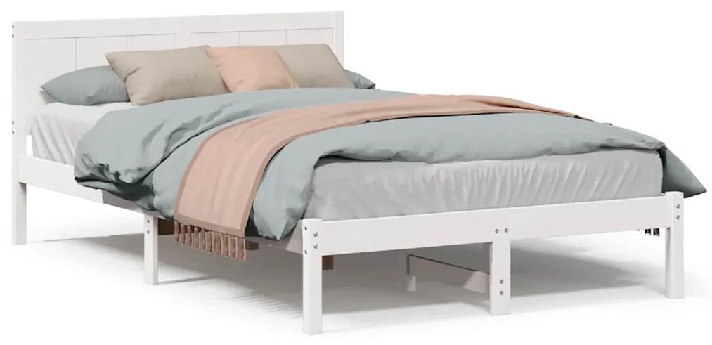 vidaXL Σκελετός Κρεβατιού Λευκό 135 x 190 cm Μασίφ ξύλο πεύκου