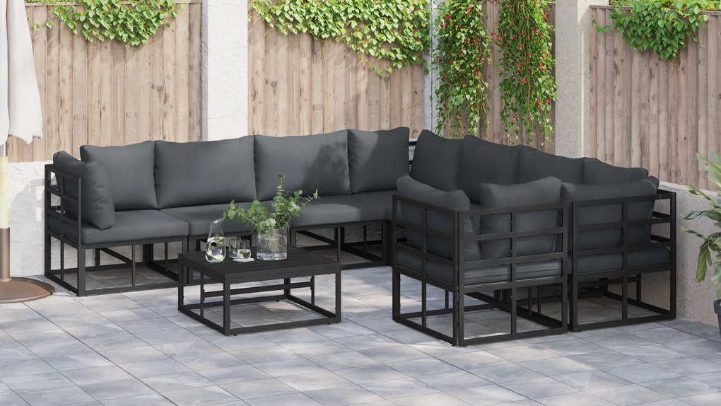 vidaXL Σετ Καναπέ Κήπου 9 pcs Μαύρο 70 x 70 x 32 εκ Αλουμίνιο