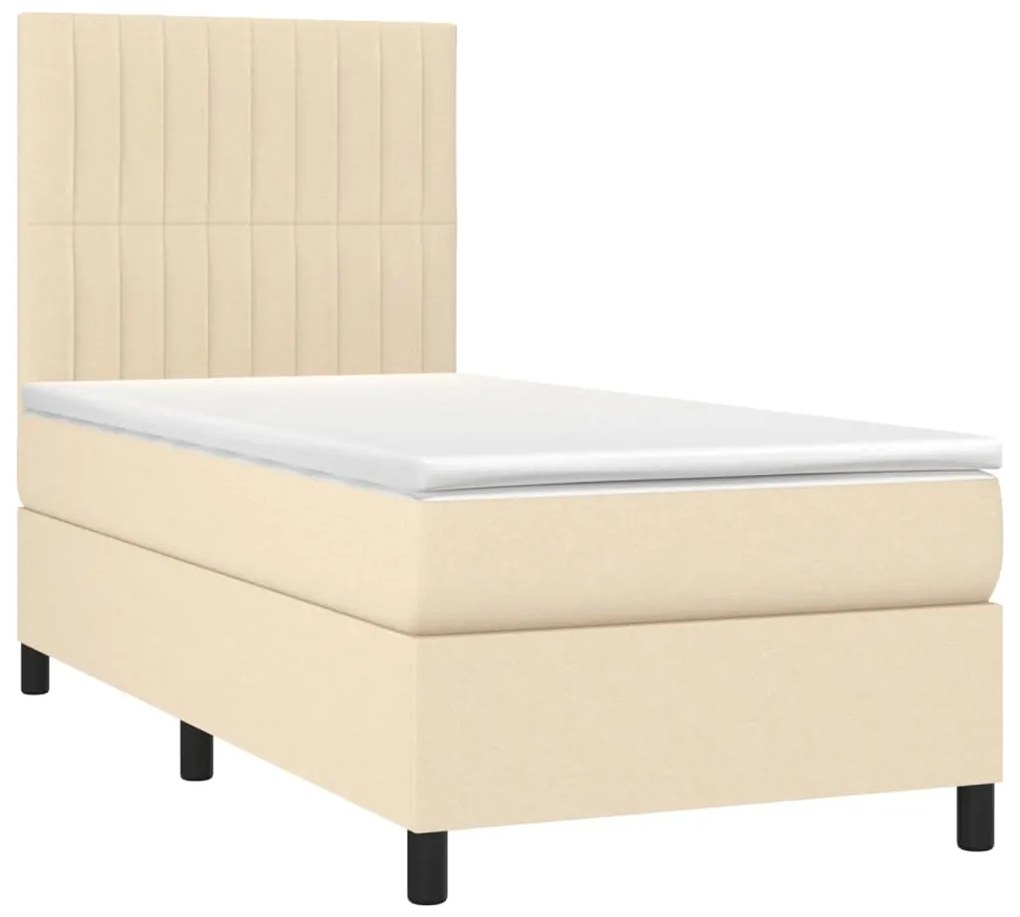 ΚΡΕΒΑΤΙ BOXSPRING ΜΕ ΣΤΡΩΜΑ &amp; LED ΚΡΕΜ 80X200 ΕΚ. ΥΦΑΣΜΑΤΙΝΟ 3134994