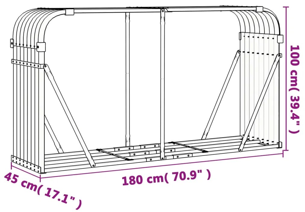 Ξυλοθήκη Καφέ 180x45x100 εκ. από Γαλβανισμένο Ατσάλι - Καφέ