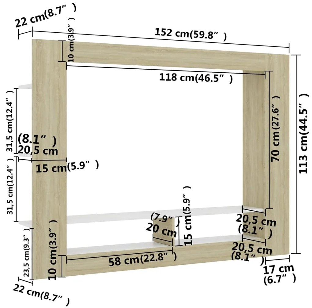 Έπιπλο Τηλεόρασης Λευκό/Sonoma Δρυς 152x22x113 εκ. Επεξ. Ξύλο - Καφέ