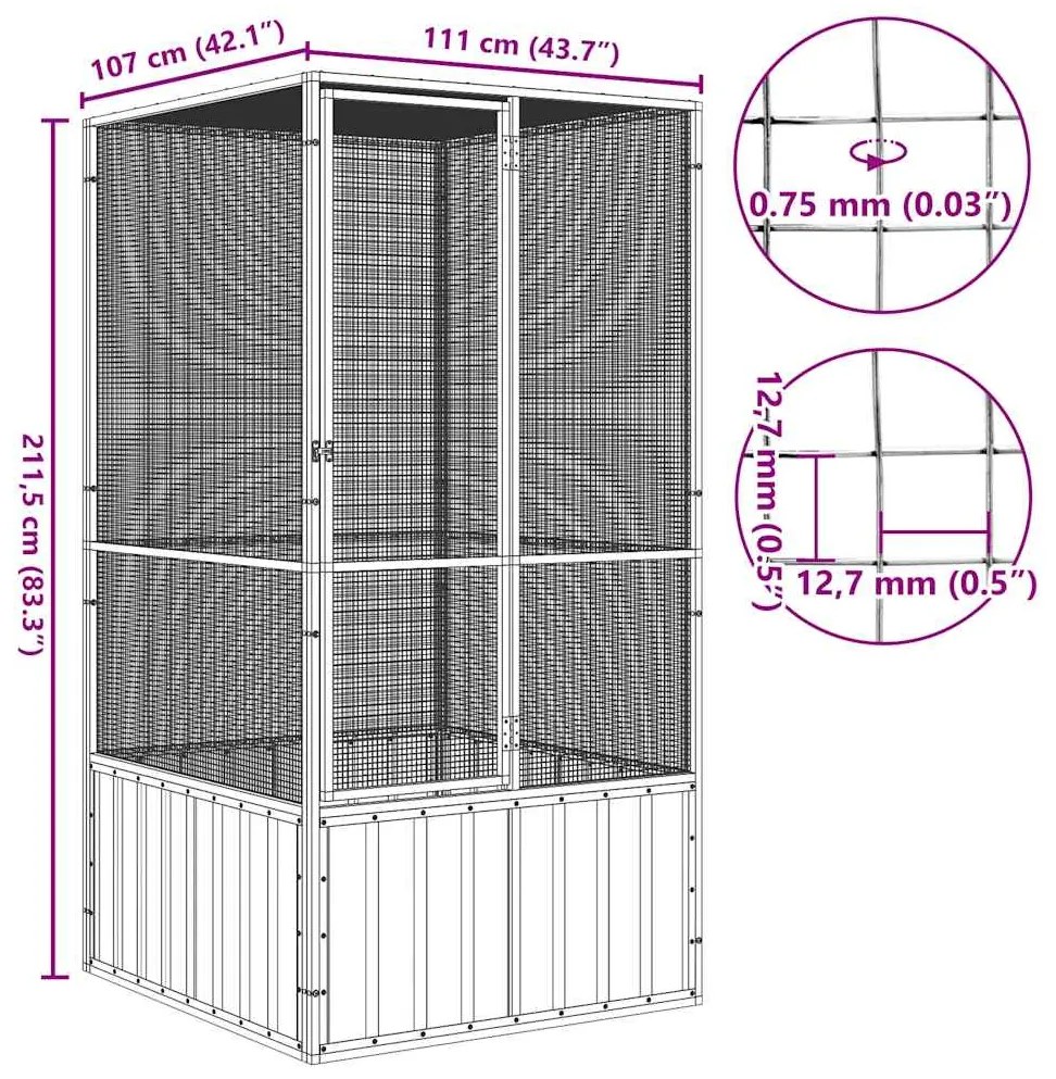 vidaXL Κλουβί Πουλιών Ανθρακί 111x107x211,5 εκ από Γαλβανισμένο Χάλυβα