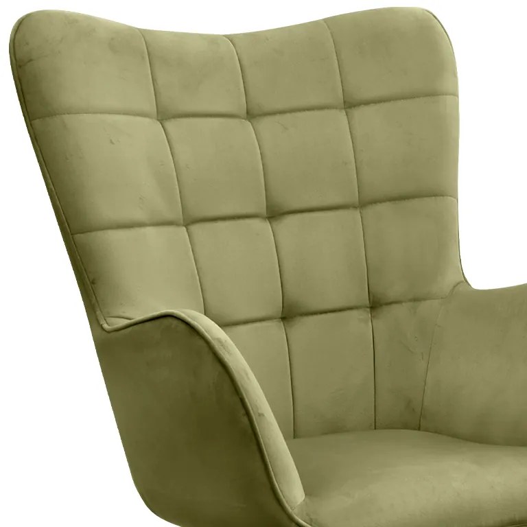 Πολυθρόνα - Μπερζέρα με υποπόδιο Lily Megapap λαδί βελούδο - μεταλλικό πόδι χρώμα φυσικό 70x62x98εκ.