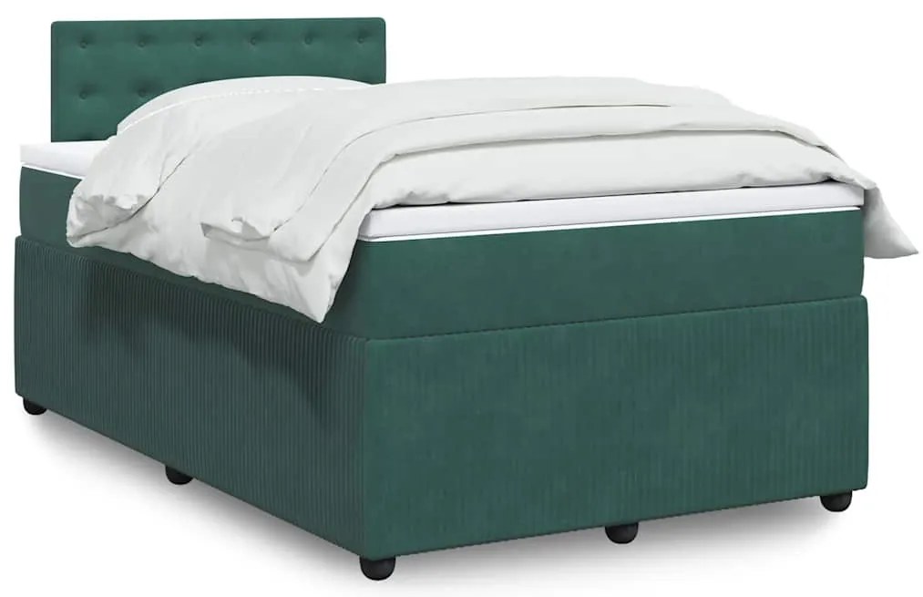 vidaXL Κρεβάτι Boxspring με Στρώμα Σκούρο Πράσινο 120x190εκ. Βελούδινο