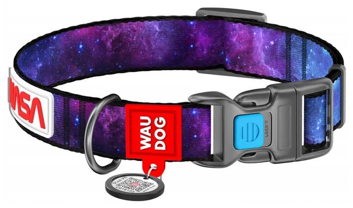 Waudog &quot;NASA21&quot; nylon dog collar with QR code, size M, width 20 mm