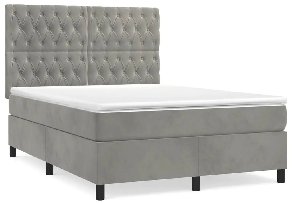 vidaXL Κρεβάτι Boxspring με Στρώμα Ανοιχτό Γκρι 140x200 εκ. Βελούδινο