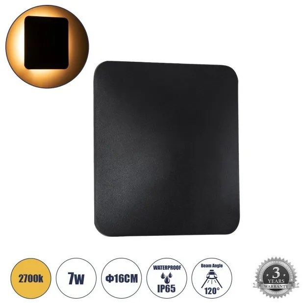 Απλίκα Φωτιστικό Τοίχου LED Τετράγωνο 7W 805LM Μαύρο 60662 HELIO-S Globostar-60662-Μαύρο 60662