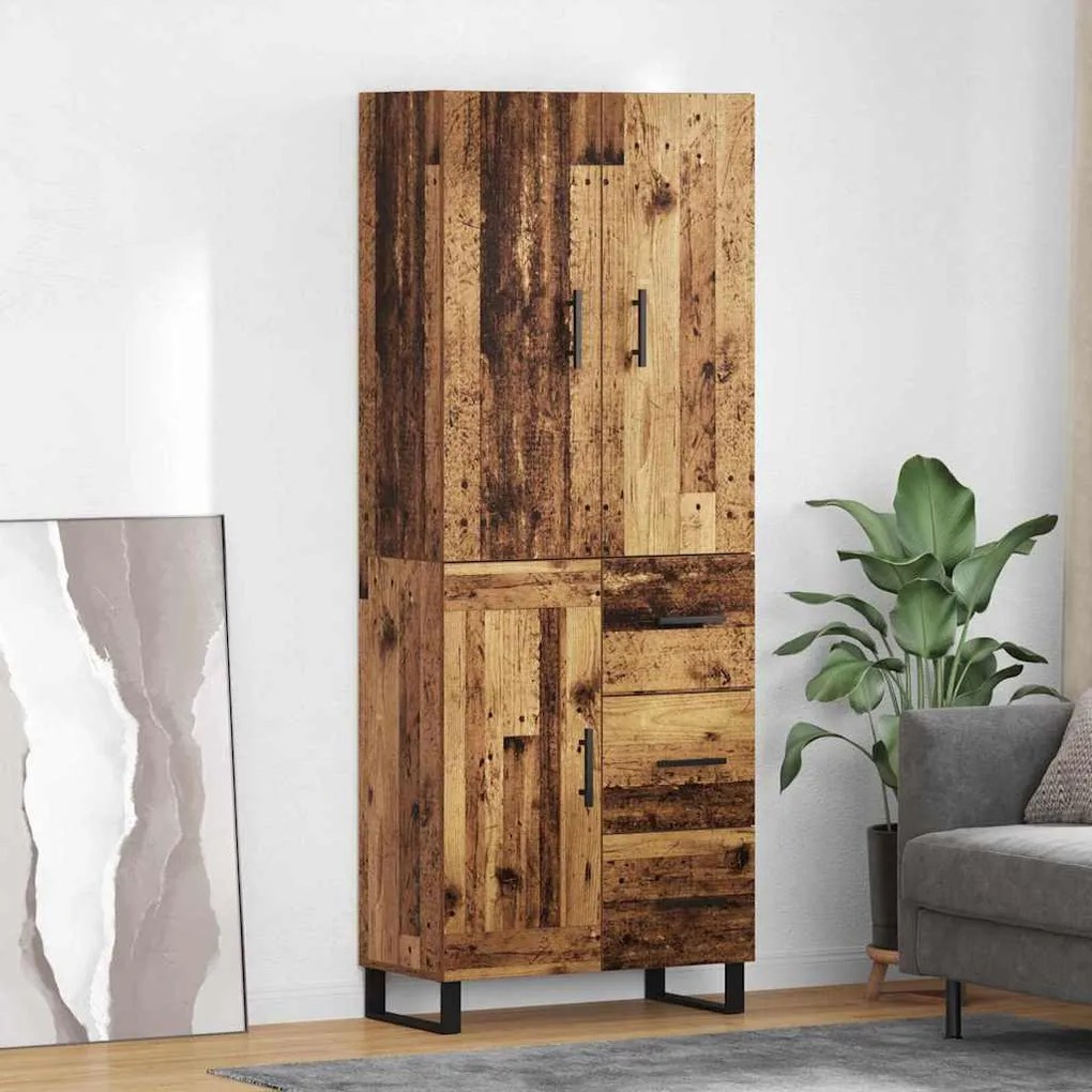 vidaXL Highboard με συρτάρι 2 pcs Παλιό Ξύλο Σύνθετο Ξύλο και Γυαλί