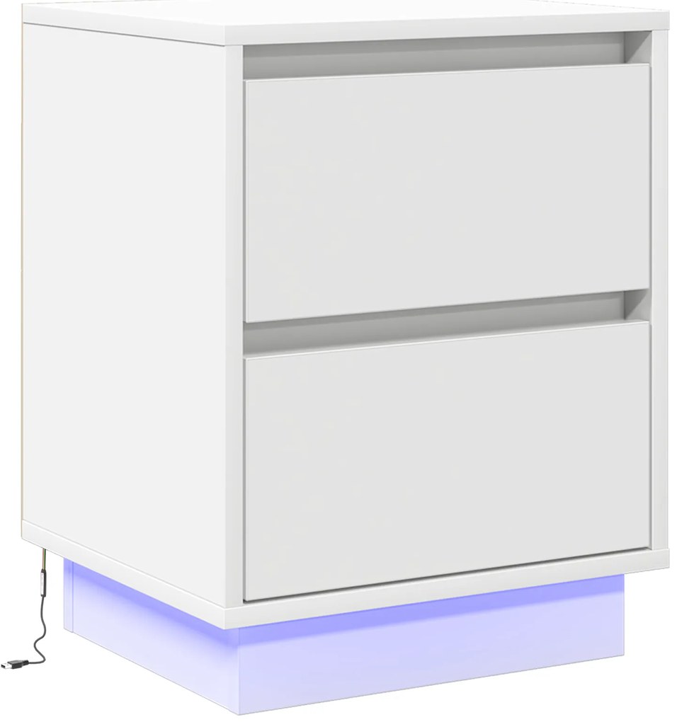 vidaXL Κομοδίνα με LED Φώτα 2 τεμ Λευκό 39x34.5x50 εκ.