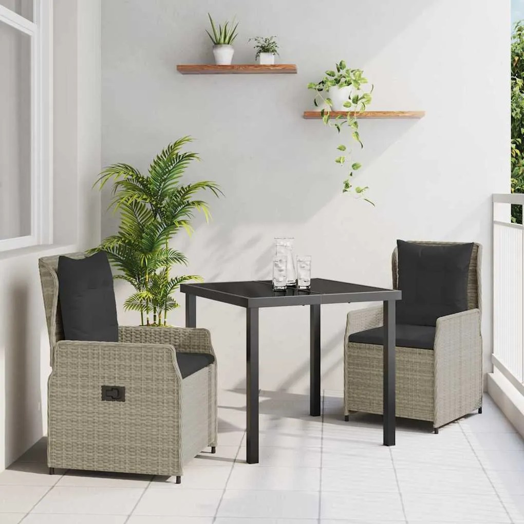 vidaXL Σέτ φαγητού για κήπο 3 pcs Ανοιχτό γκρι συνθετικό ρατάν