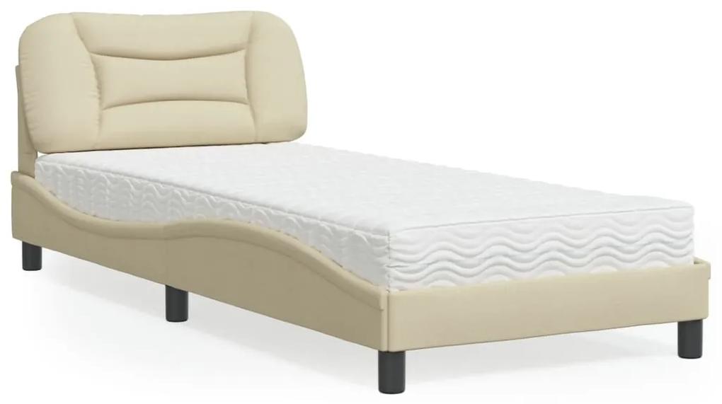vidaXL Κρεβάτι με Στρώμα Κρεμ 90x200 εκ.Υφασμάτινο