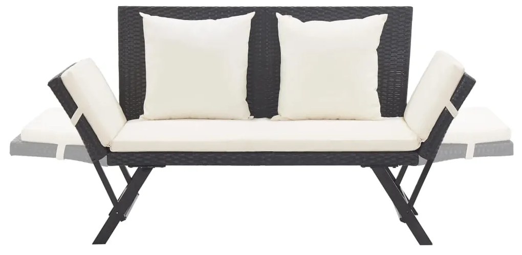 vidaXL Παγκάκι Κήπου Μαύρο 176 εκ. από Συνθετικό Ρατάν με Μαξιλάρια