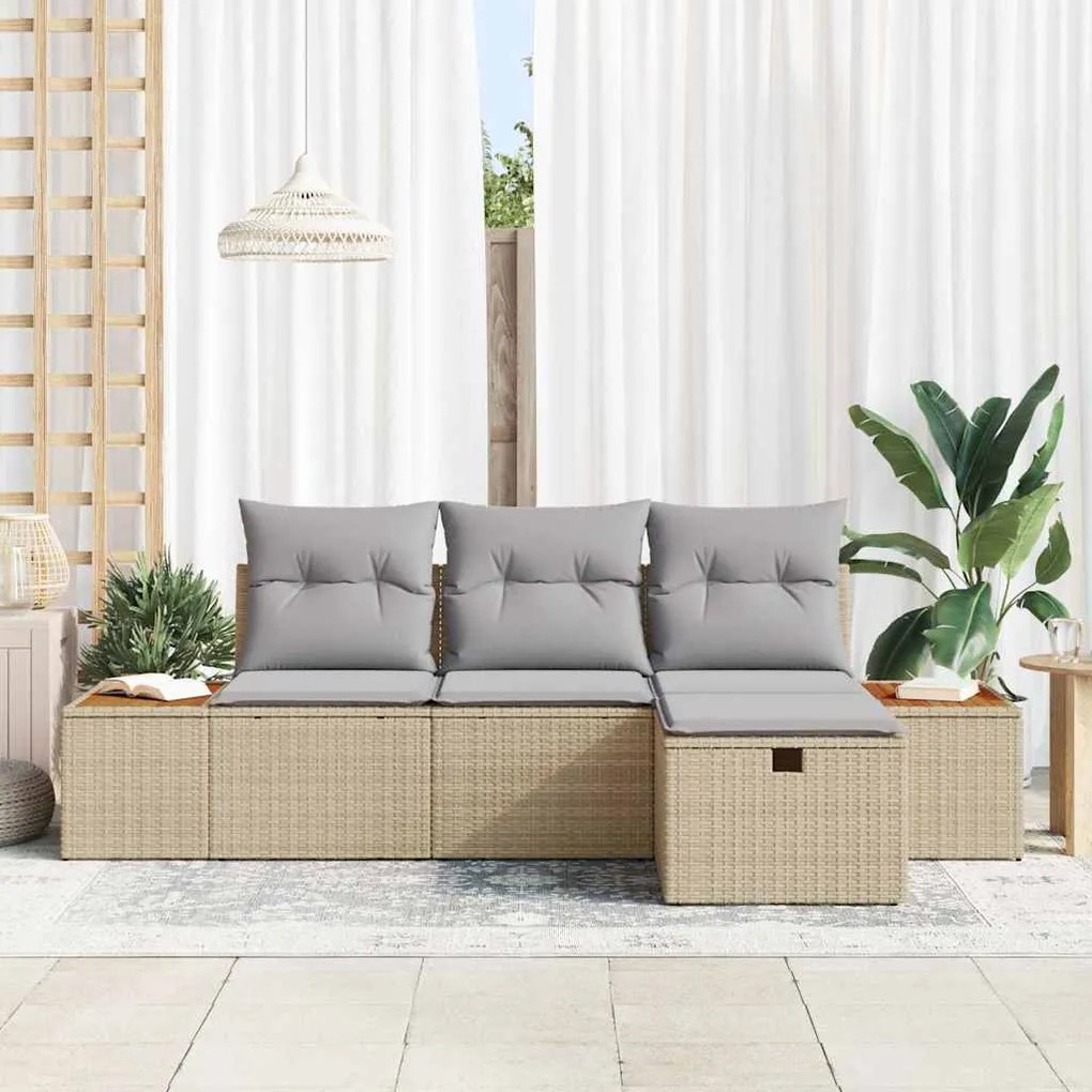 vidaXL Σετ Καναπέ Κήπου 4 pcs Μπεζ 55 x 62 x 69 εκ Πολυ ράταν